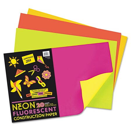 Pacon ConstructionPapr, 12"x18", AssrtdNeon, PK20 104303